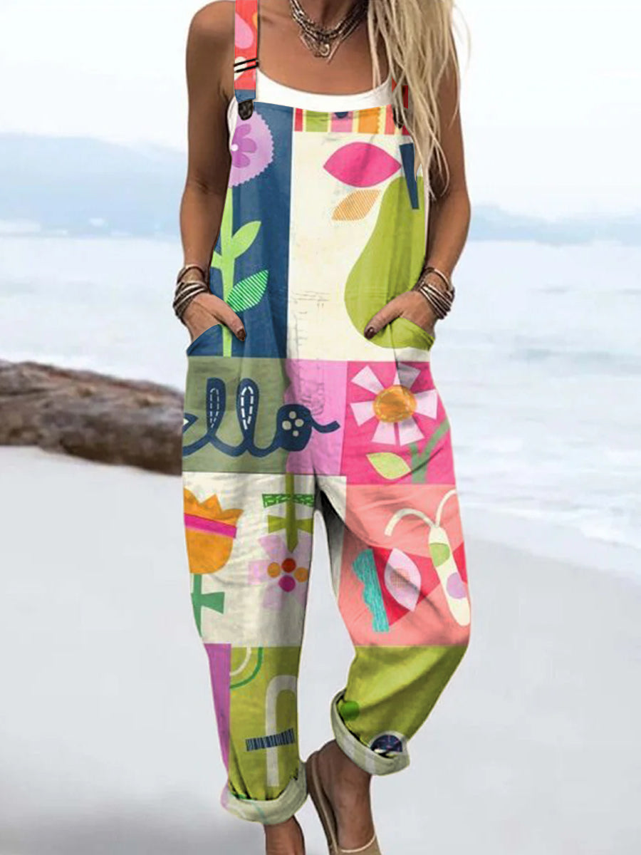 Vibrant Geometric Print Casual Wide Leg Jumpsuit