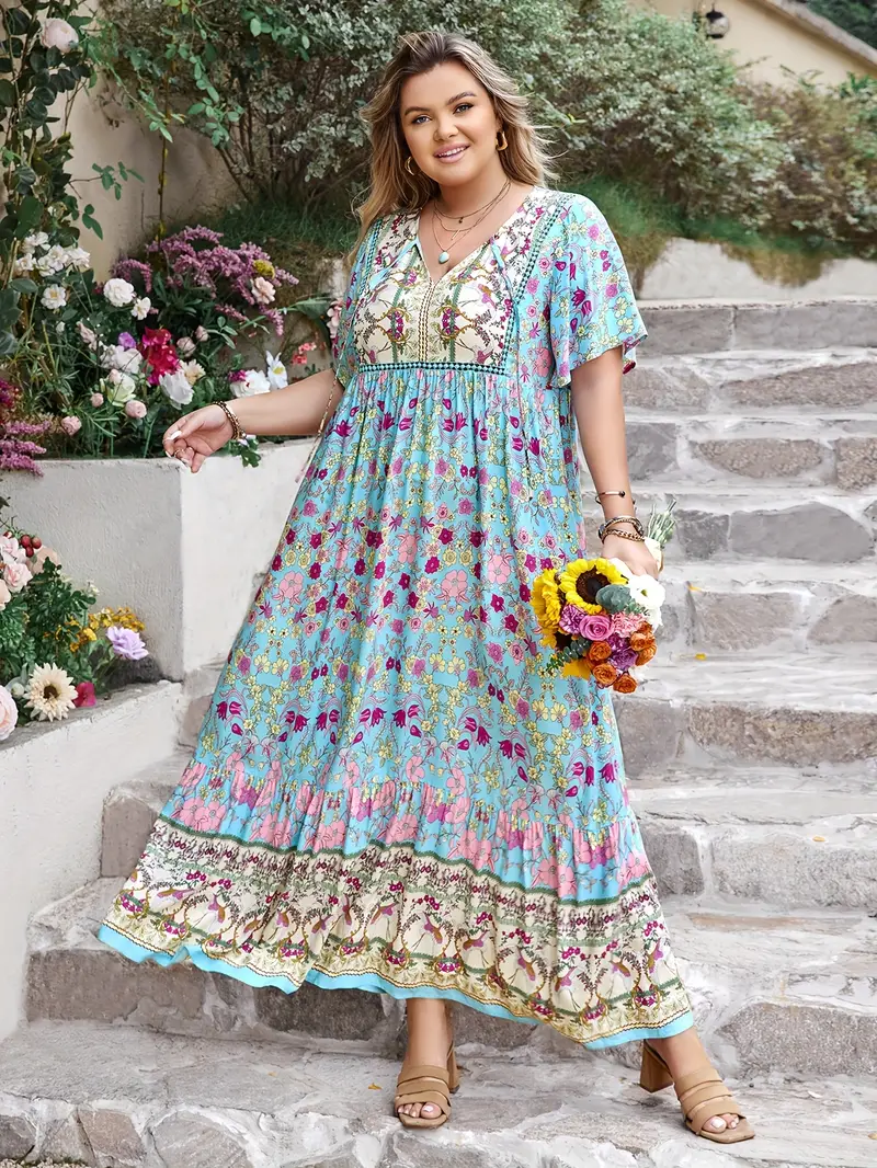 Boho Floral Maxi Dress – Plus Size