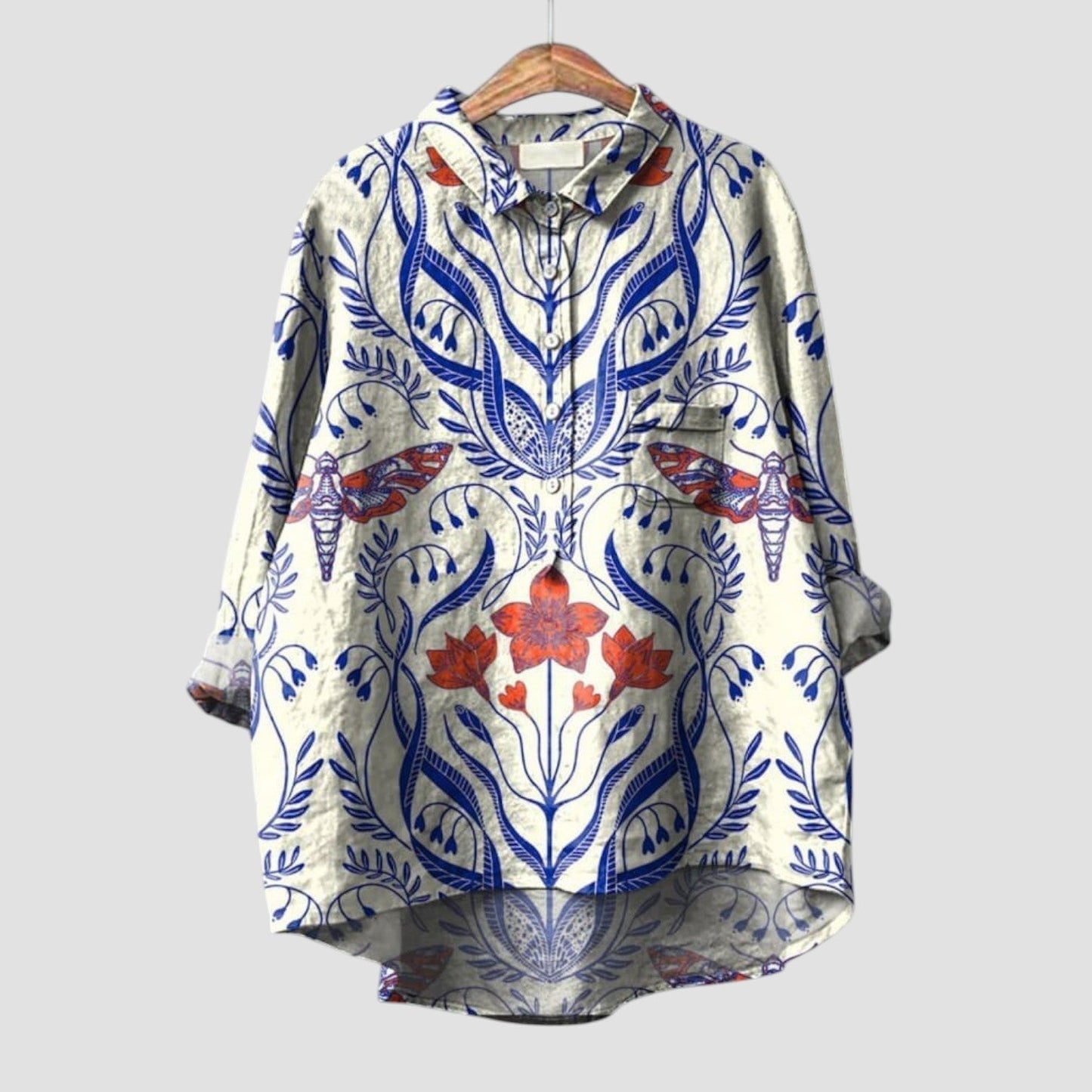 Ivana™ | Oversized Women's Shirt with Botanical Print and Natural Design