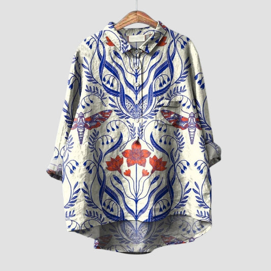 Ivana™ | Oversized Women's Shirt with Botanical Print and Natural Design
