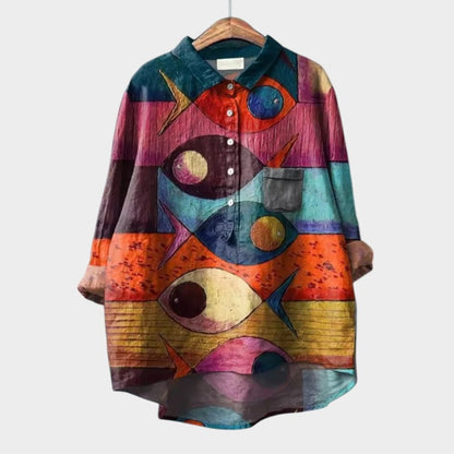 LUCIANA™ | Oversized Blouse with Stylized Cats and Comfort