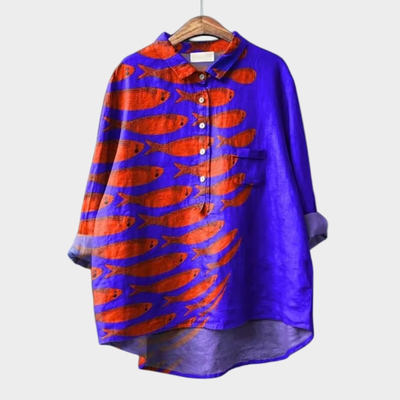 LUCIANA™ | Oversized Blouse with Stylized Cats and Comfort