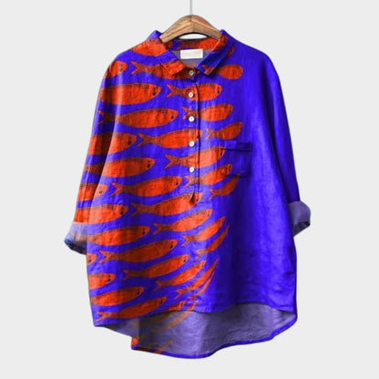 LUCIANA™ | Oversized Blouse with Stylized Cats and Comfort