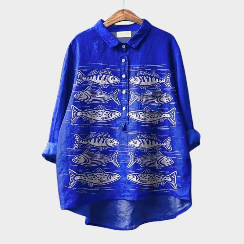 LUCIANA™ | Oversized Blouse with Stylized Cats and Comfort