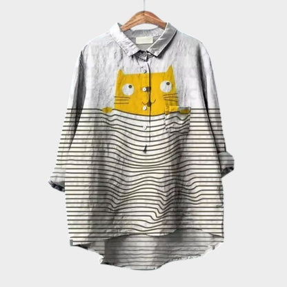 VIVIANA™ | Oversized Blouse with Cat Print