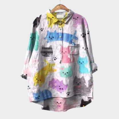 VIVIANA™ | Oversized Blouse with Cat Print