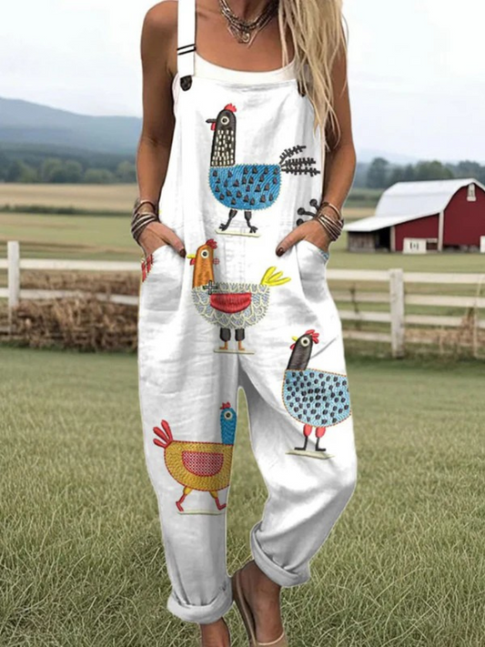 Wide Leg Jumpsuit with Humorous Chick Art Print