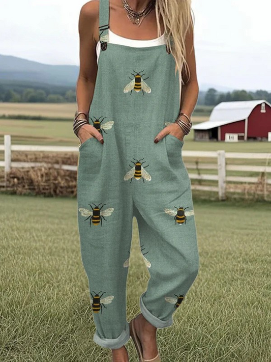 Casual Wide Leg Jumpsuit for Women with Humorous Bee Artwork