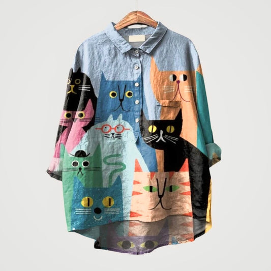 LILIANA™ | Oversized Blouse with Colorful Cats for Comfort